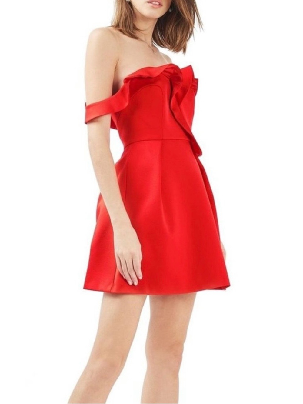 Topshop Red Strapless Ruffle A-Line Dress